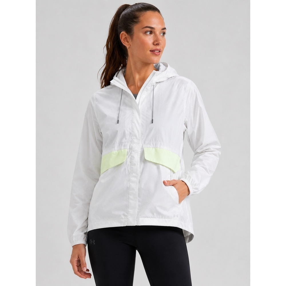 Under Armour Jacket Womens Small White Neon Stormproof Rain Activewear
